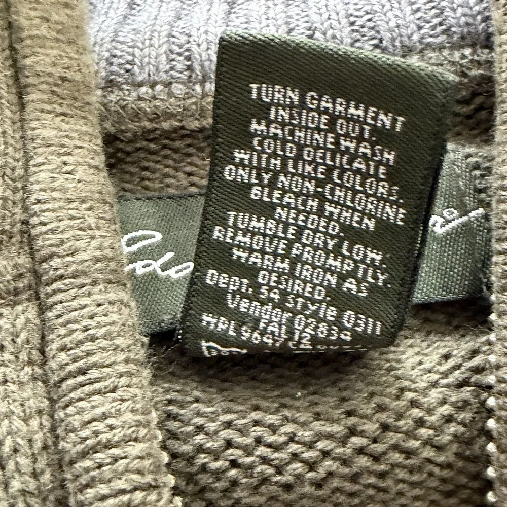 Eddie Bauer Mens M Green Quarter Zip Cotton Knit Sweater Pullover Preppy Outdoor